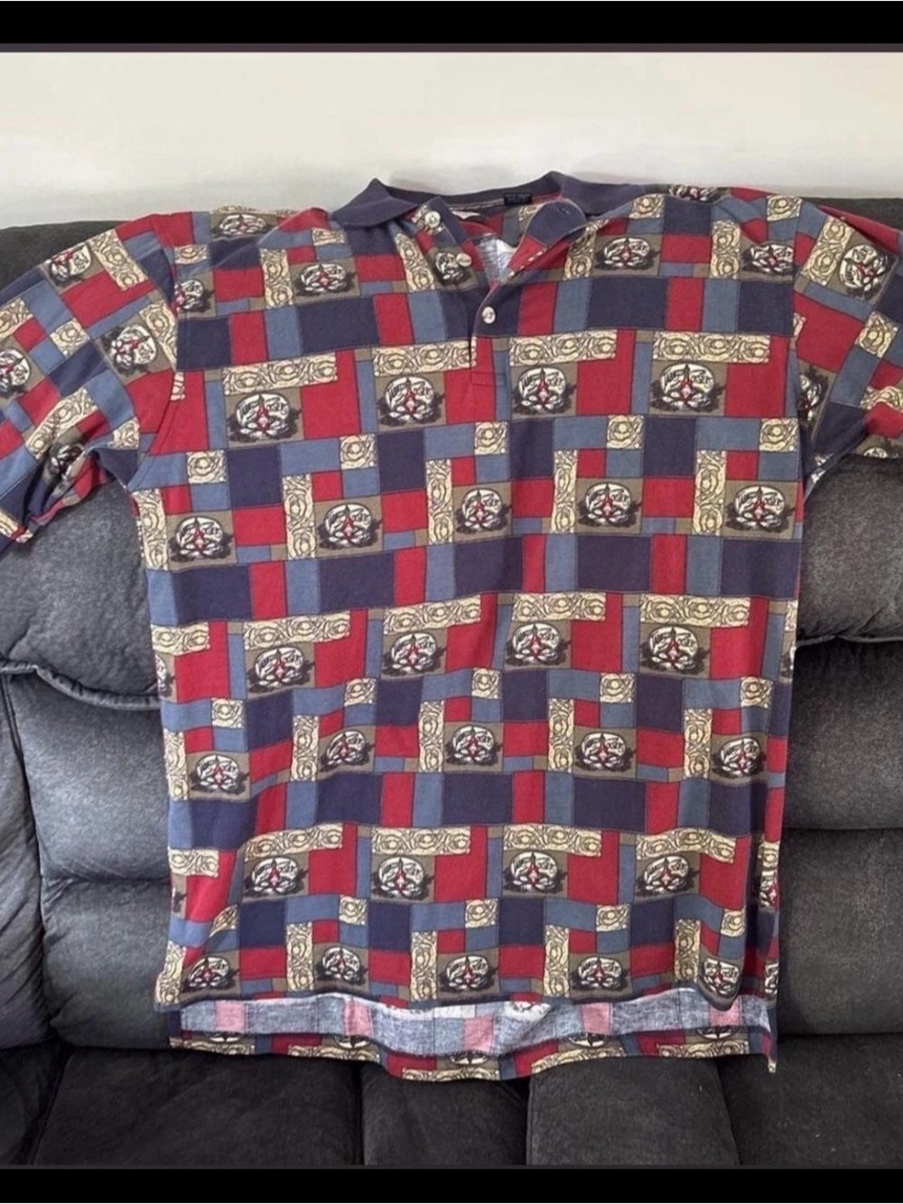 Tabasco Men’s Polo in Red, Navy and Gold Checker Print